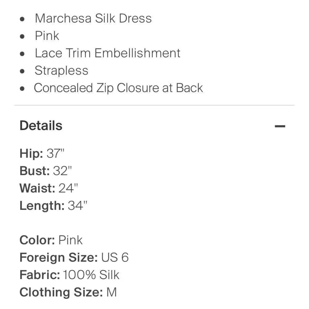 Marchesa Silk Lace Strapless Dress Pale Pink 6 - Picture 4 of 7